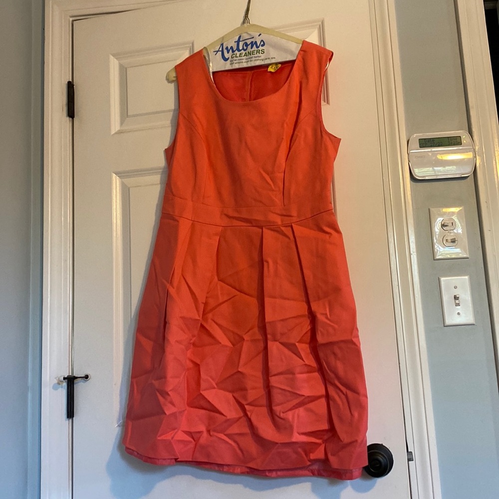 Mid length pleated faux belted peach work dress